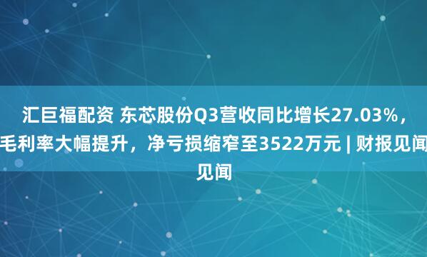 汇巨福配资 东芯股份Q3营收同比增长27.03%，毛利率大幅提升，净亏损缩窄至3522万元 | 财报见闻